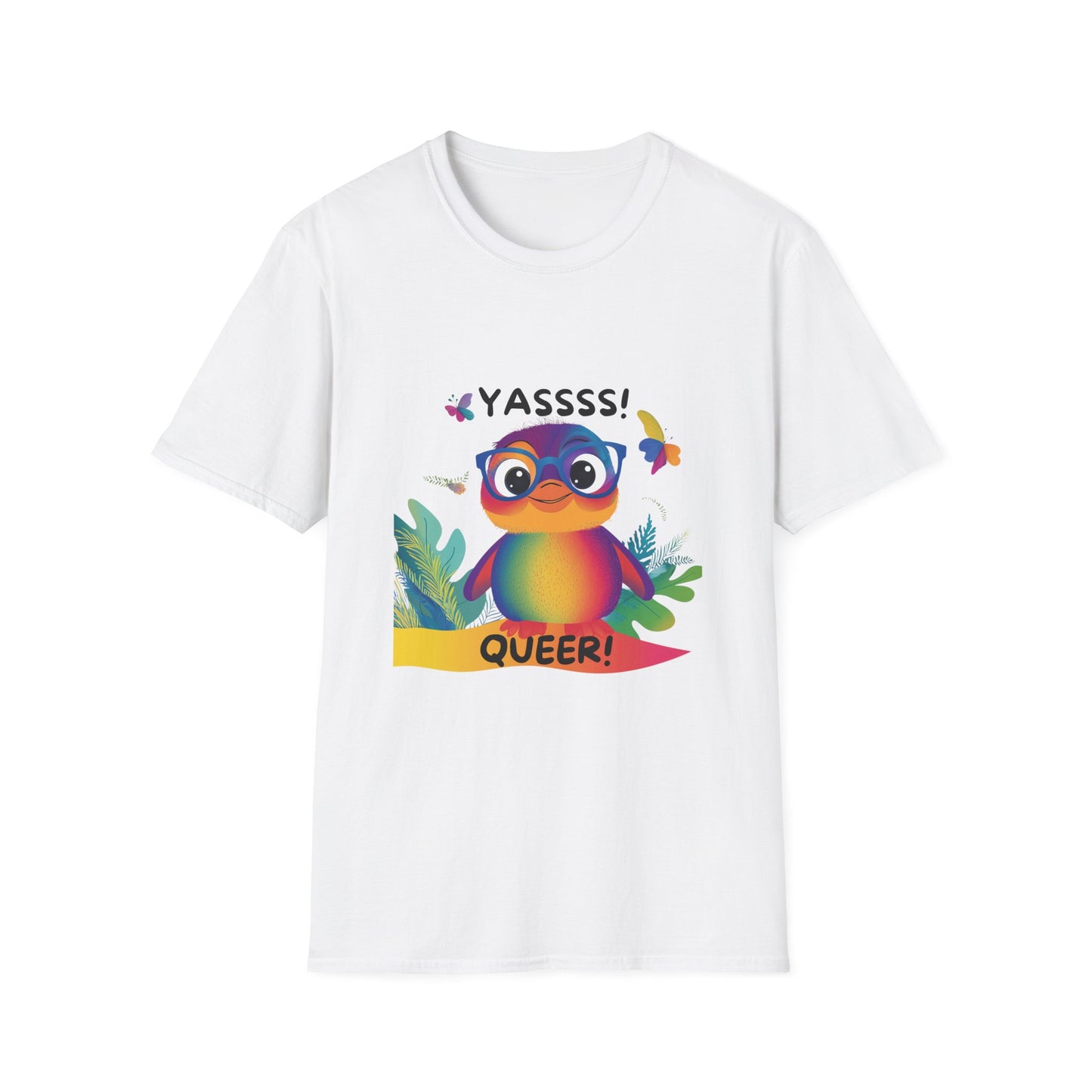 Rainbow Penguin YASSSS QUEER T-Shirt | Cute Pride LGBTQ+ Kawaii Tee