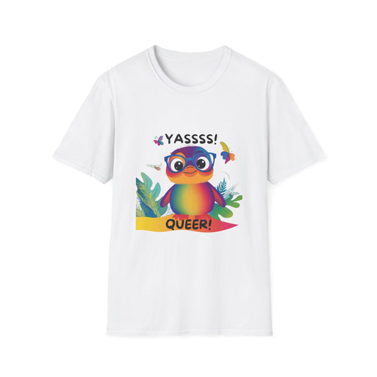 Rainbow Penguin YASSSS QUEER T-Shirt | Cute Pride LGBTQ+ Kawaii Tee