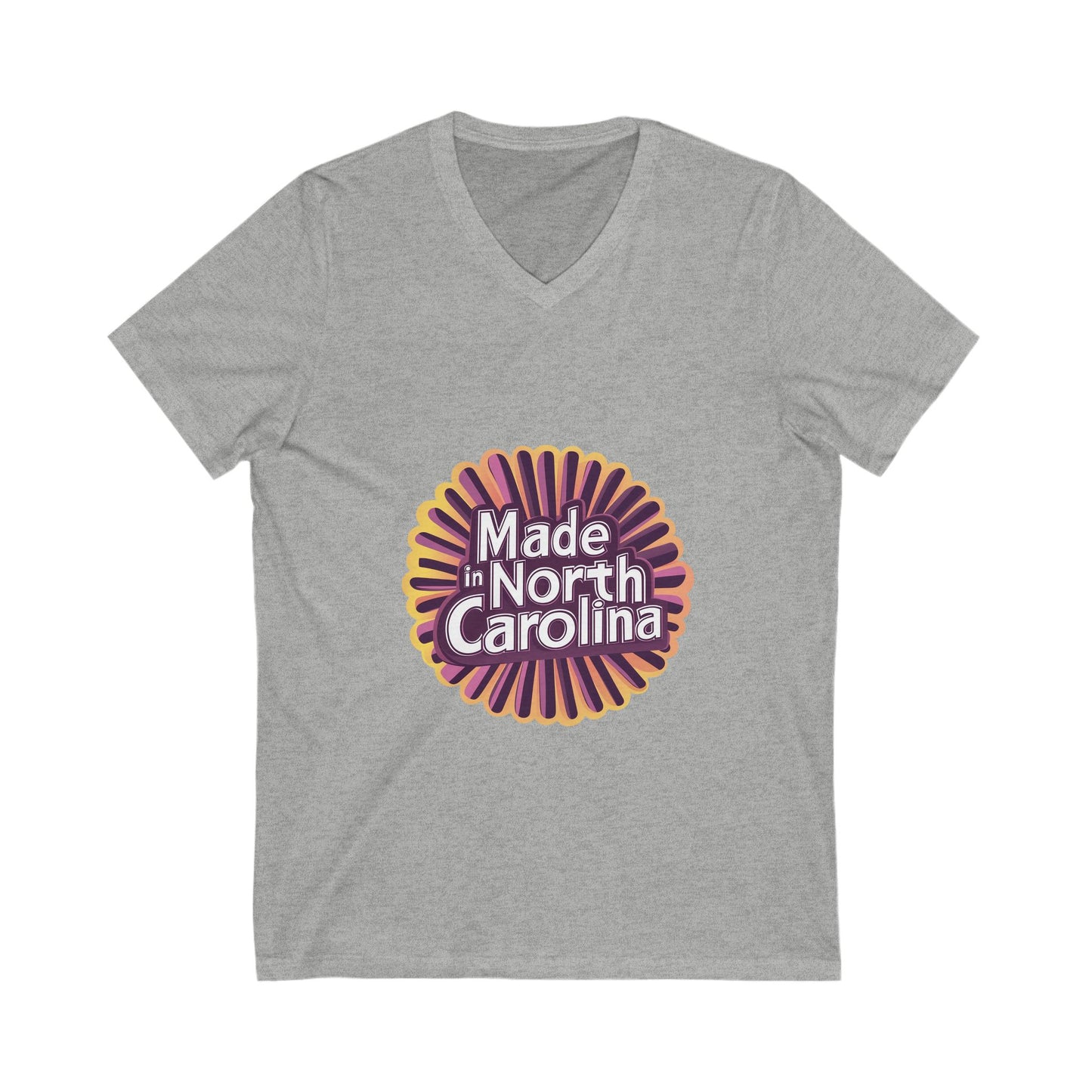 Made in North Carolina Retro V-Neck | Vintage State Pride Sunburst Design | Unisex Tee