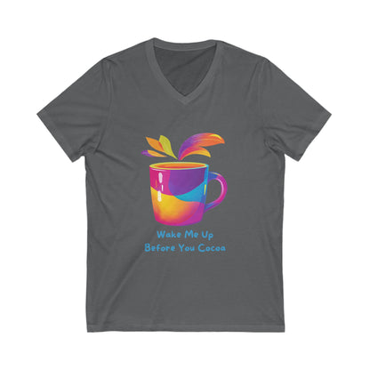 Wake Me Up Before You Cocoa | Rainbow Coffee Mug V-Neck T-Shirt | Kawaii Hot Chocolate Tee