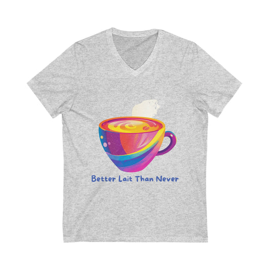 Rainbow Pride Coffee Latte Art V-Neck | LGBTQ+ Kawaii Cup Design | Better Lait Than Never