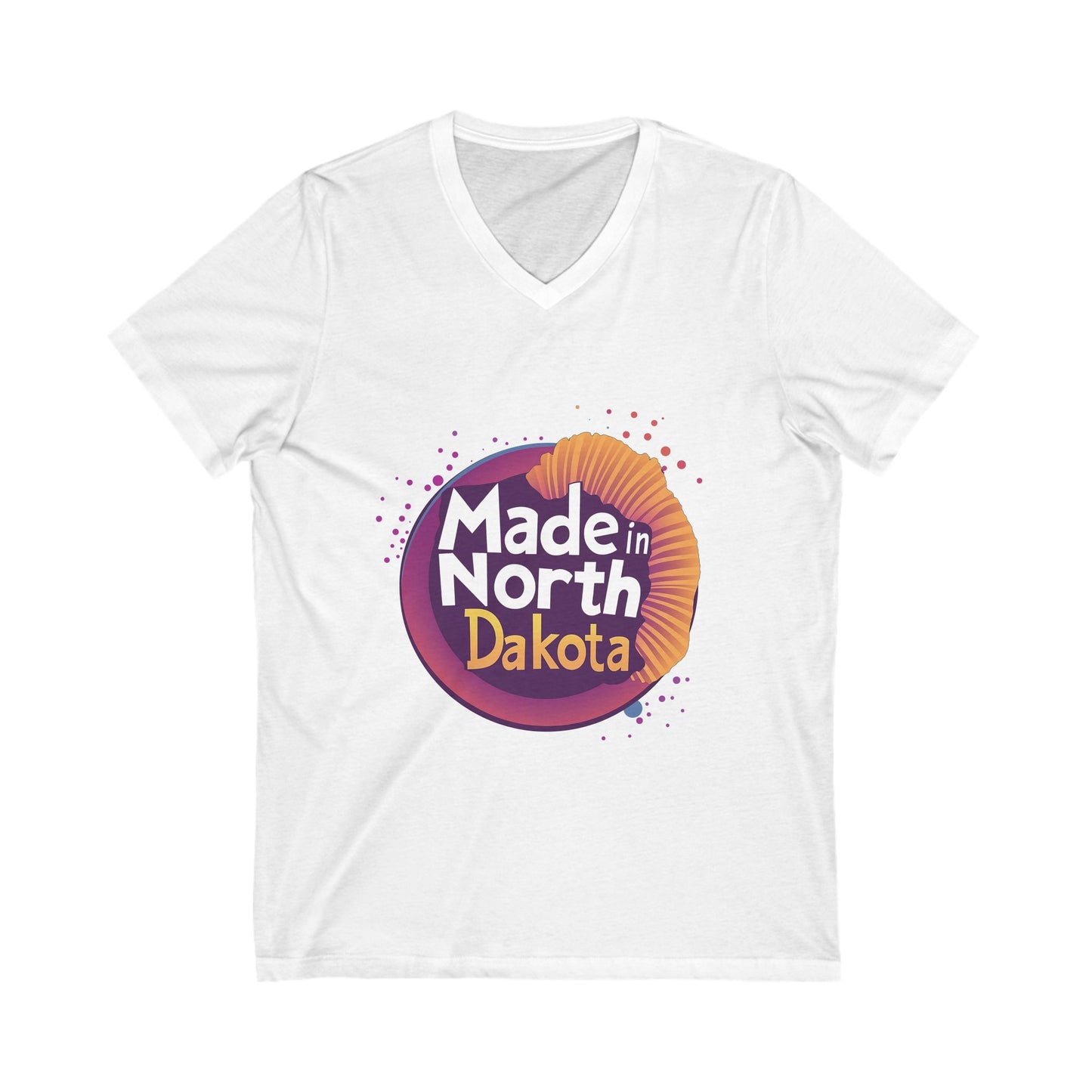 Made in North Dakota Retro V-Neck T-Shirt | Sunset Circle Design | State Pride Unisex Tee