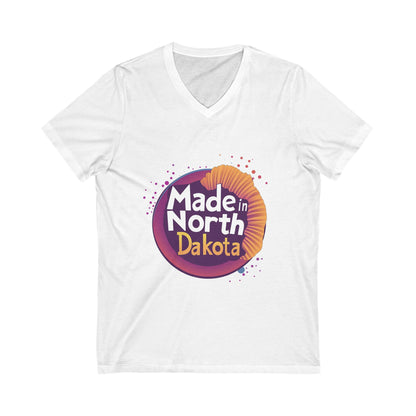 Made in North Dakota Retro V-Neck T-Shirt | Sunset Circle Design | State Pride Unisex Tee
