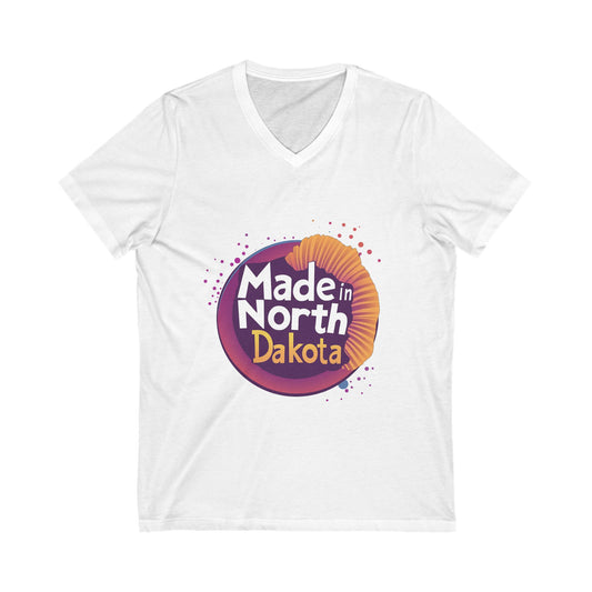Made in North Dakota Retro V-Neck T-Shirt | Sunset Circle Design | State Pride Unisex Tee