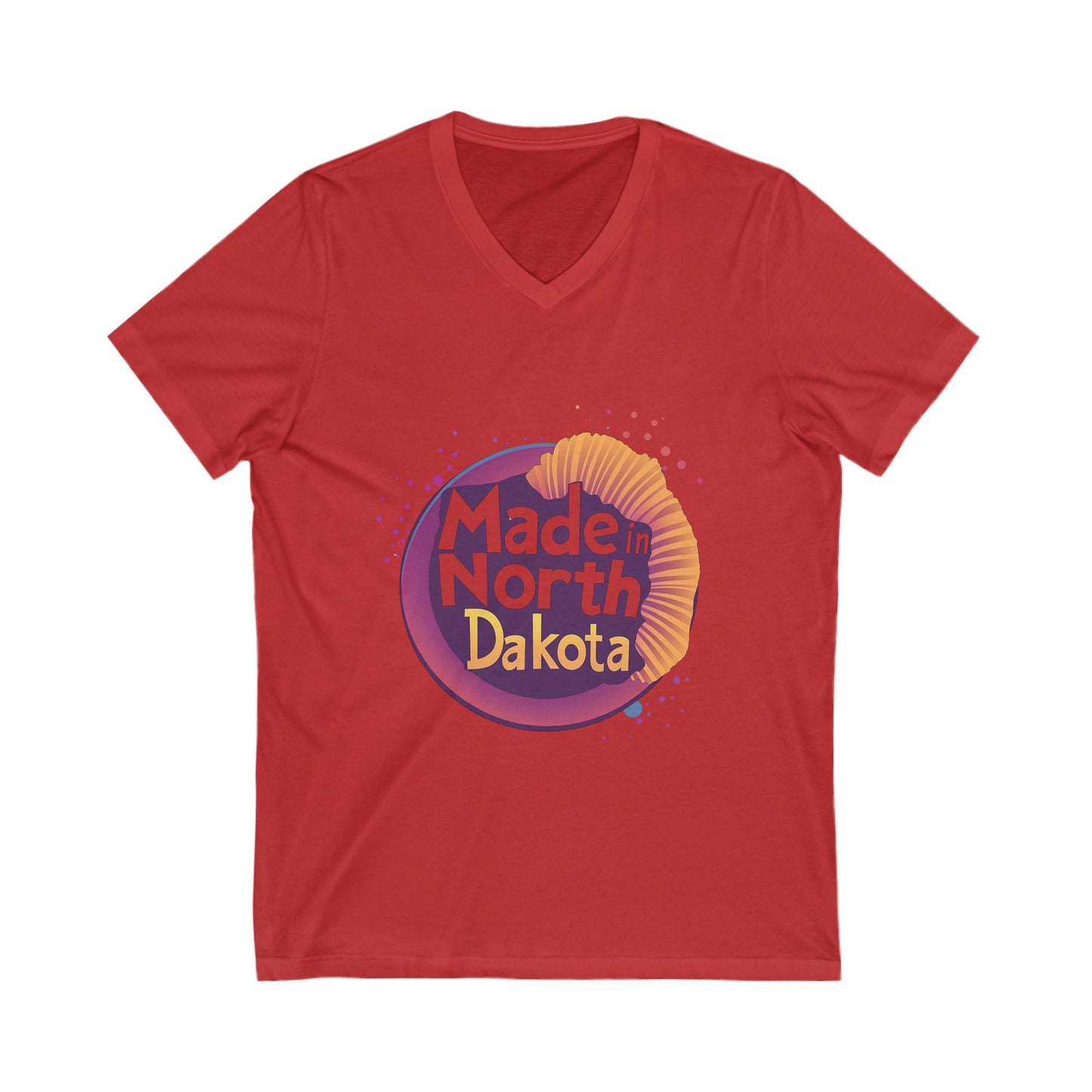 Made in North Dakota Retro V-Neck T-Shirt | Sunset Circle Design | State Pride Unisex Tee