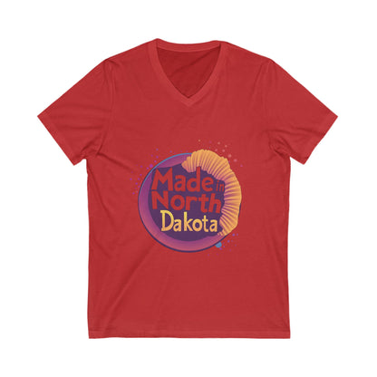 Made in North Dakota Retro V-Neck T-Shirt | Sunset Circle Design | State Pride Unisex Tee