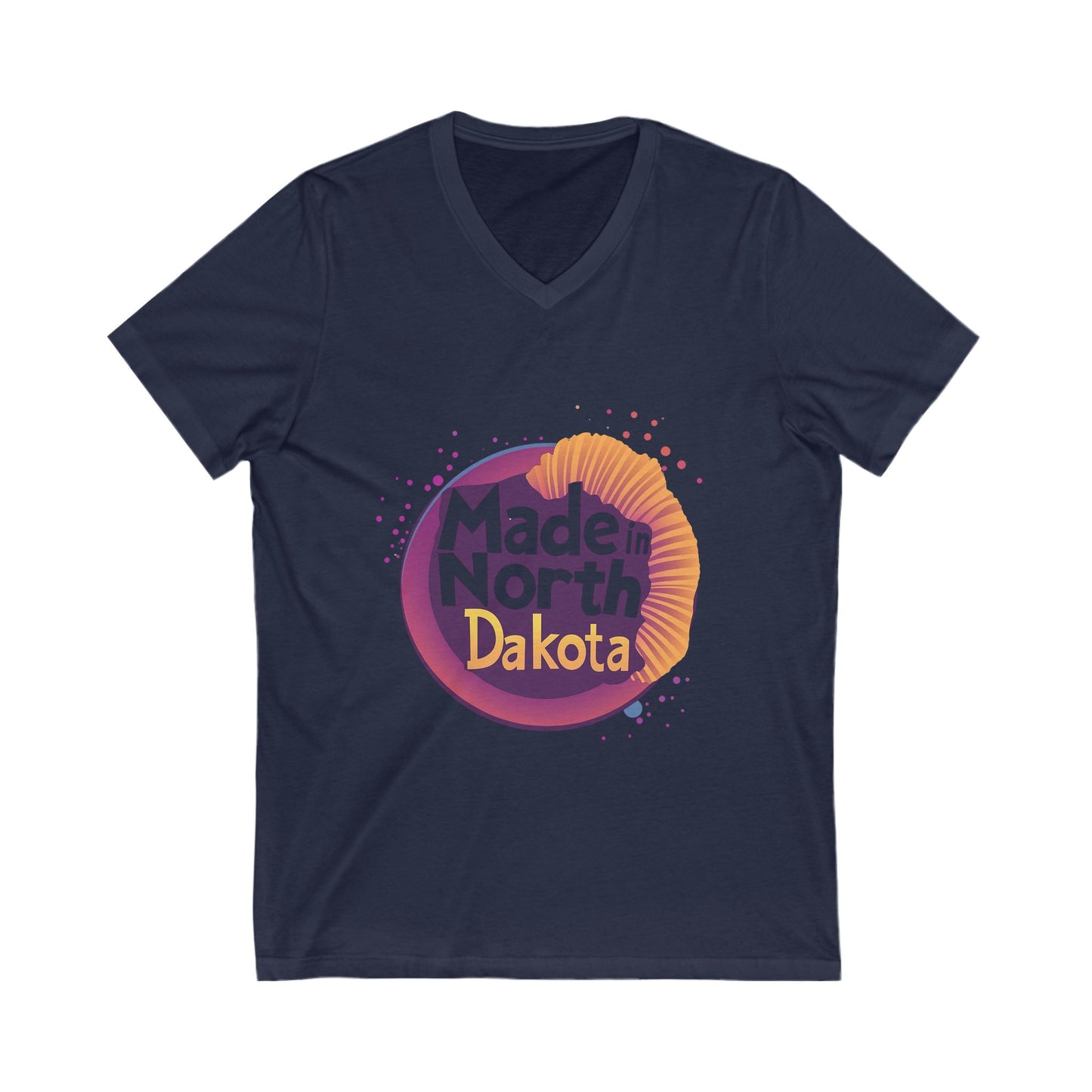 Made in North Dakota Retro V-Neck T-Shirt | Sunset Circle Design | State Pride Unisex Tee