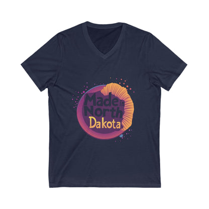Made in North Dakota Retro V-Neck T-Shirt | Sunset Circle Design | State Pride Unisex Tee
