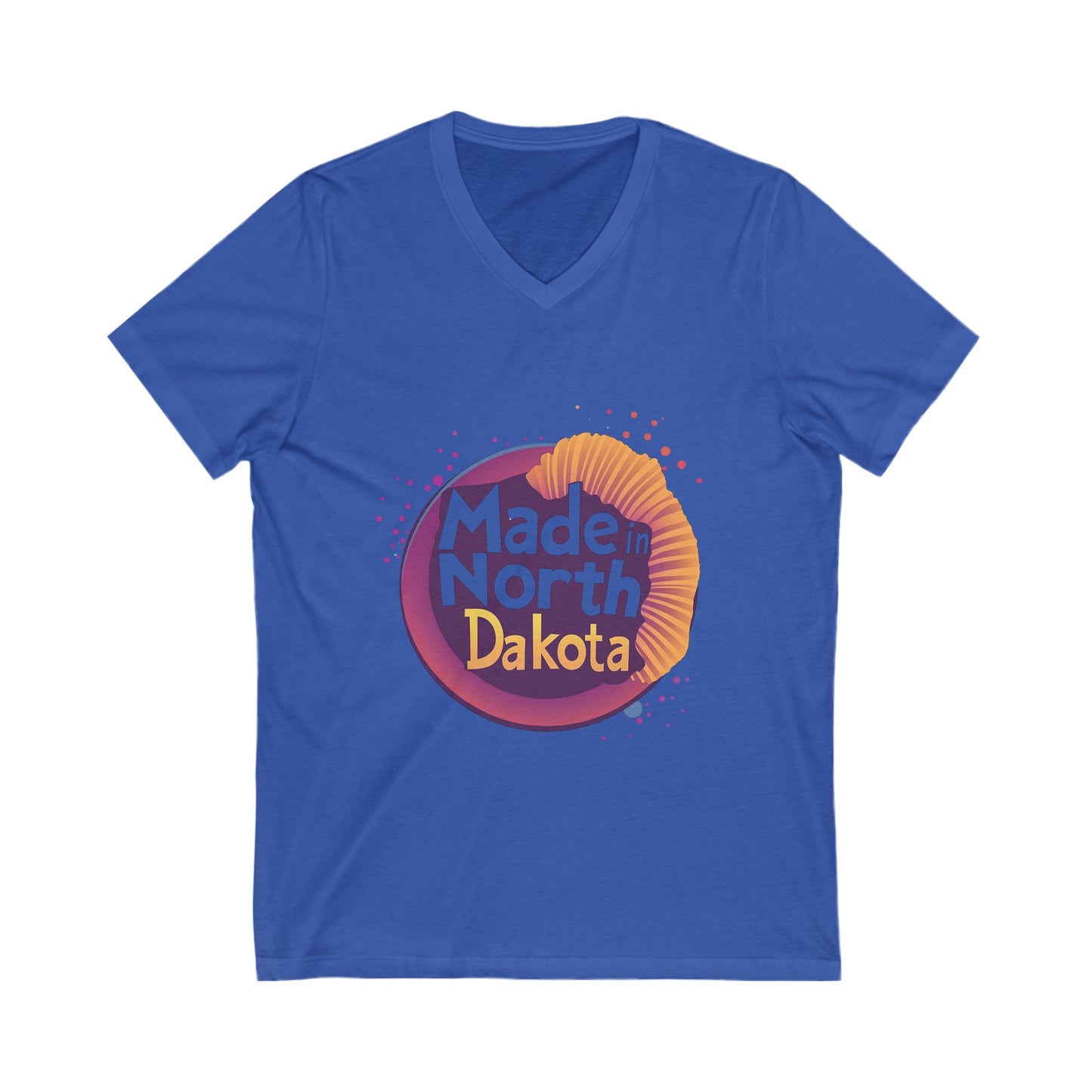 Made in North Dakota Retro V-Neck T-Shirt | Sunset Circle Design | State Pride Unisex Tee