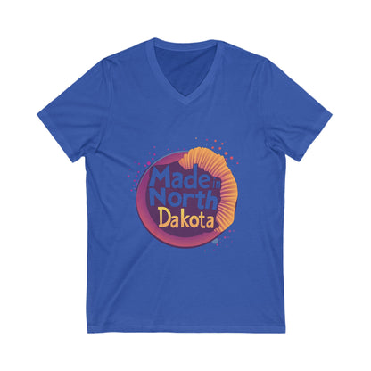 Made in North Dakota Retro V-Neck T-Shirt | Sunset Circle Design | State Pride Unisex Tee