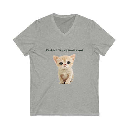 Protect Trans Americans Kitten V-Neck | LGBTQ+ Activist Cat Unisex Tee