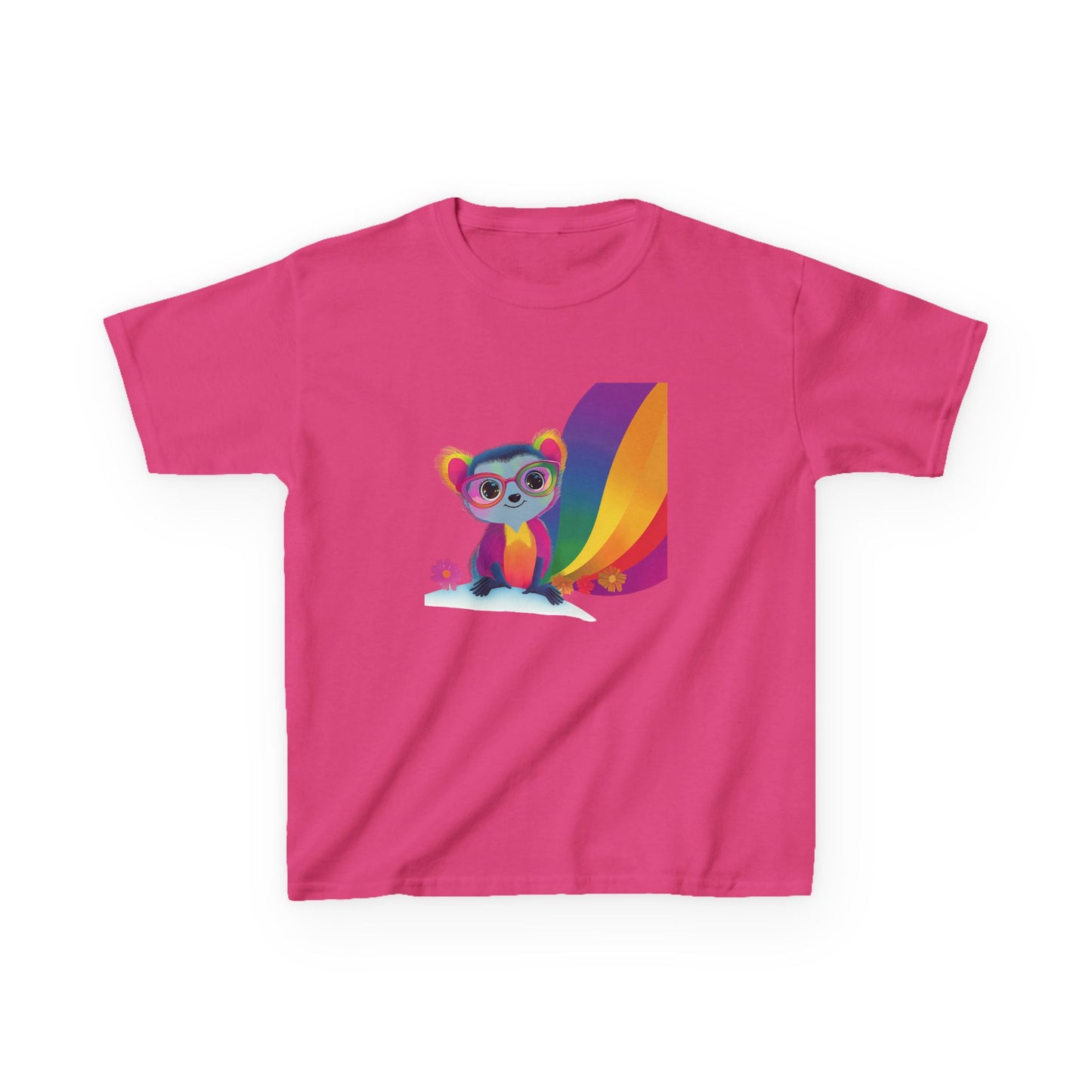 Rainbow Lemur Kids T-Shirt | Cute Pride Kawaii Design | Pink Cotton Tee