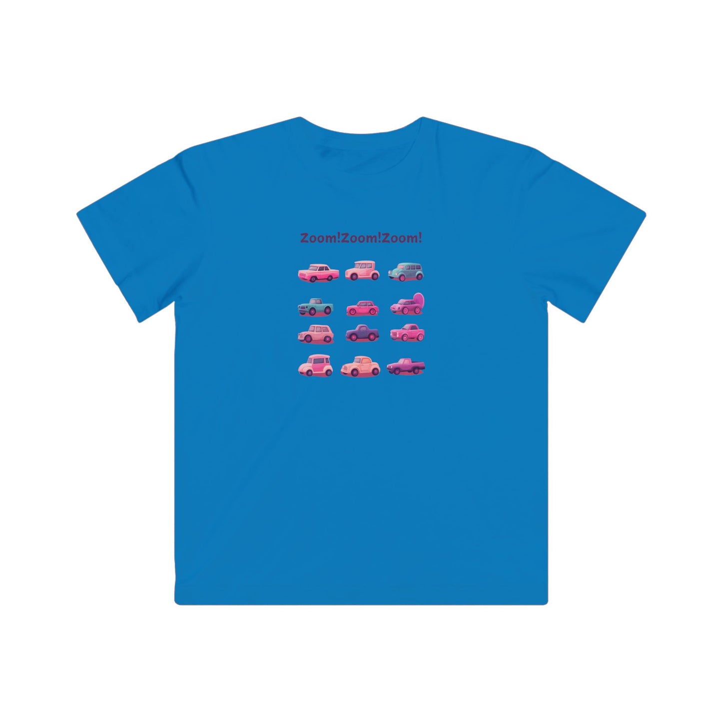 Zoom! Zoom! Kids Car T-Shirt | Kawaii Vehicle Grid Design | Cute Unisex Children's Tee