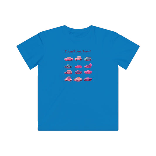 Zoom! Zoom! Kids Car T-Shirt | Kawaii Vehicle Grid Design | Cute Unisex Children's Tee
