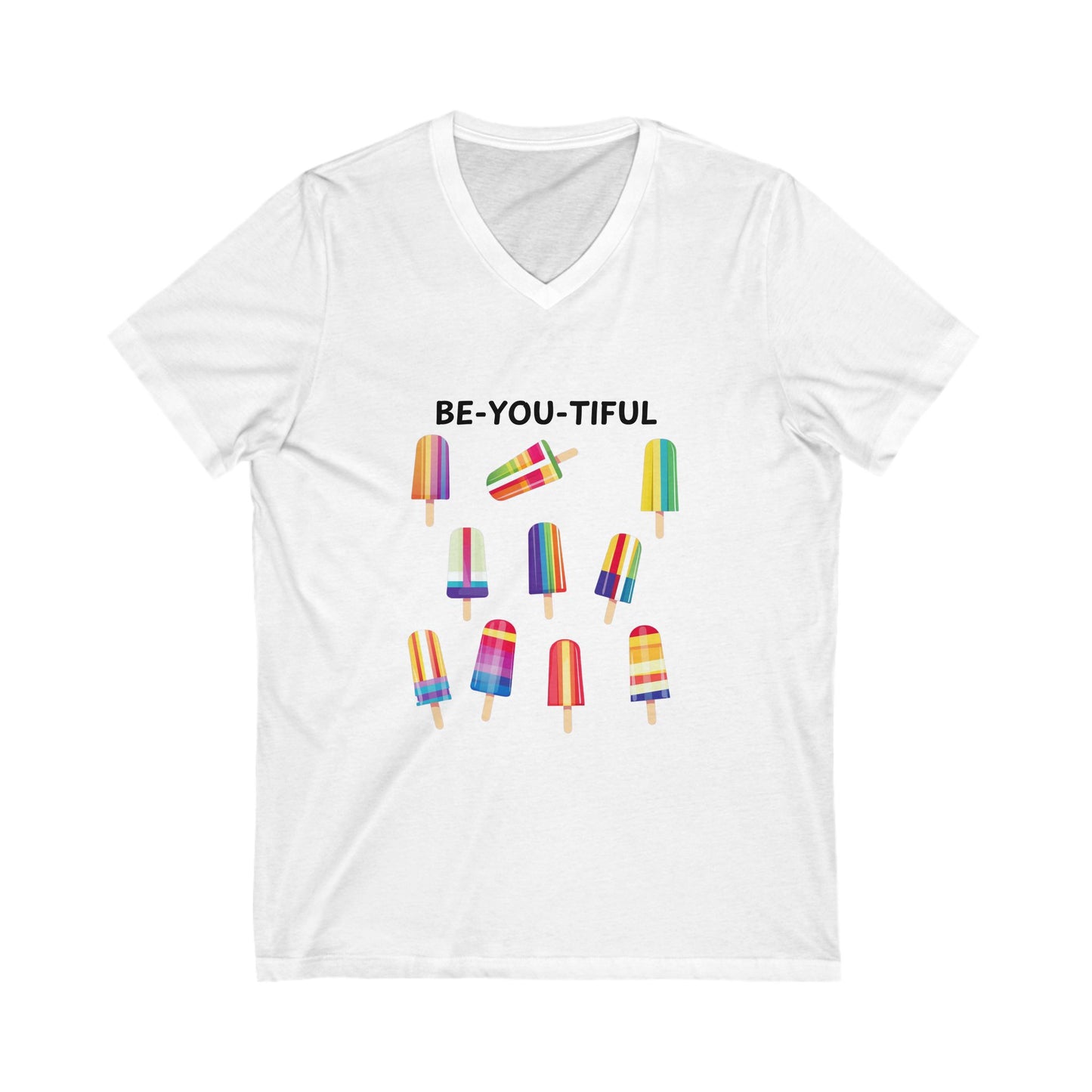 Be-You-Tiful Rainbow Popsicle V-Neck | LGBTQ Pride T-Shirt | Kawaii Summer Tee