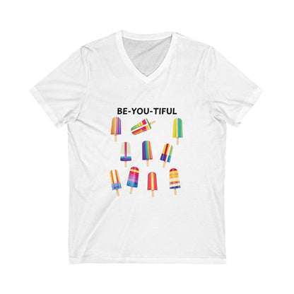 Be-You-Tiful Rainbow Popsicle V-Neck | LGBTQ Pride T-Shirt | Kawaii Summer Tee