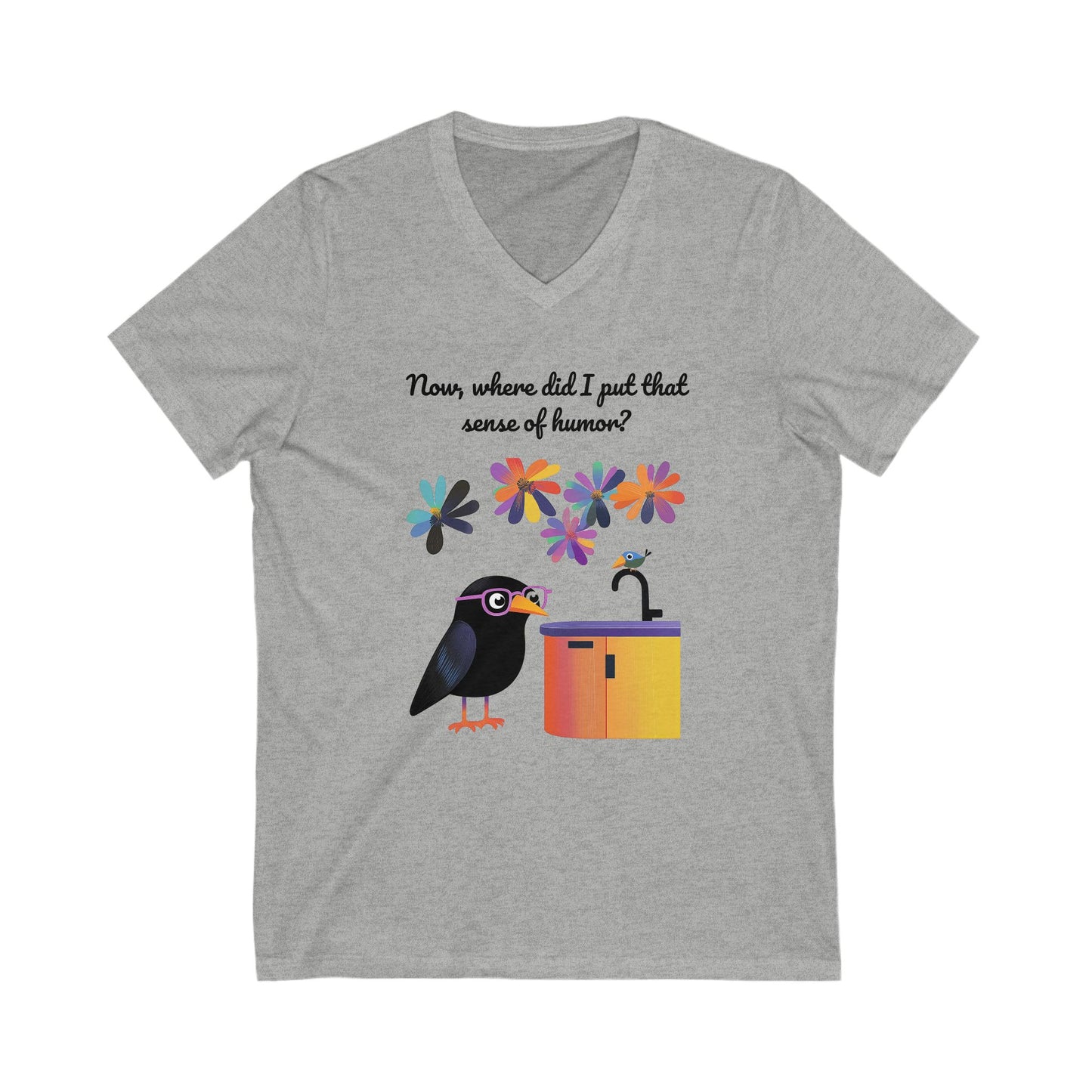 Funny Crow Jack in the Box V-Neck T-Shirt | Cute Bird Humor Unisex Tee