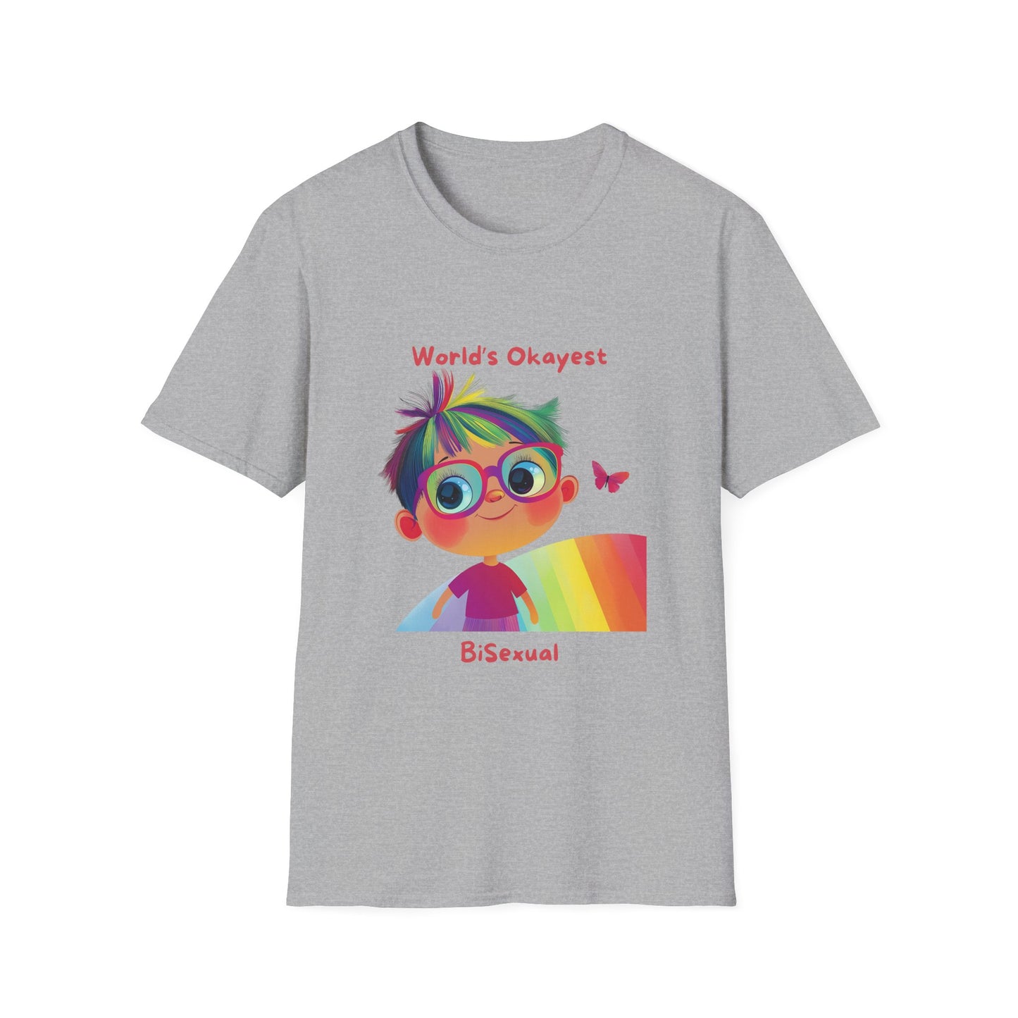 World's Okayest Bisexual T-Shirt | Cute Pride Rainbow Character | Kawaii LGBTQ+ Tee