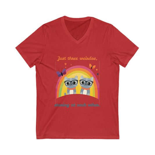 Kawaii Cat Rainbow V-Neck T-Shirt | Nerdy Cats Unisex Pride Tee | Weird & Wonderful
