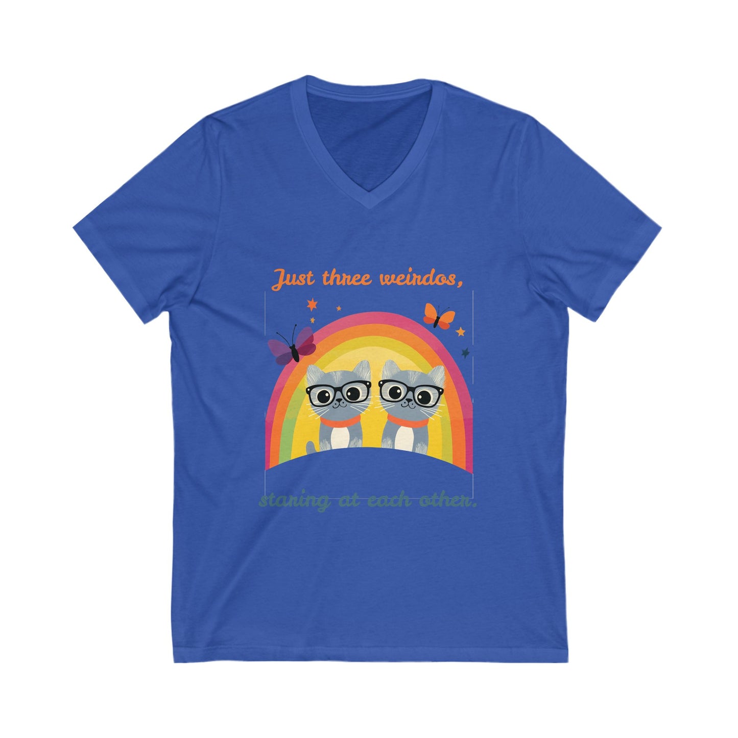 Kawaii Cat Rainbow V-Neck T-Shirt | Nerdy Cats Unisex Pride Tee | Weird & Wonderful