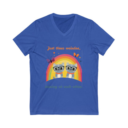 Kawaii Cat Rainbow V-Neck T-Shirt | Nerdy Cats Unisex Pride Tee | Weird & Wonderful