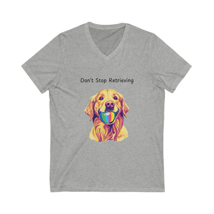Don't Stop Retrieving Golden Retriever V-Neck | Rainbow Ball Art Dog T-Shirt | Pet Lover Gift