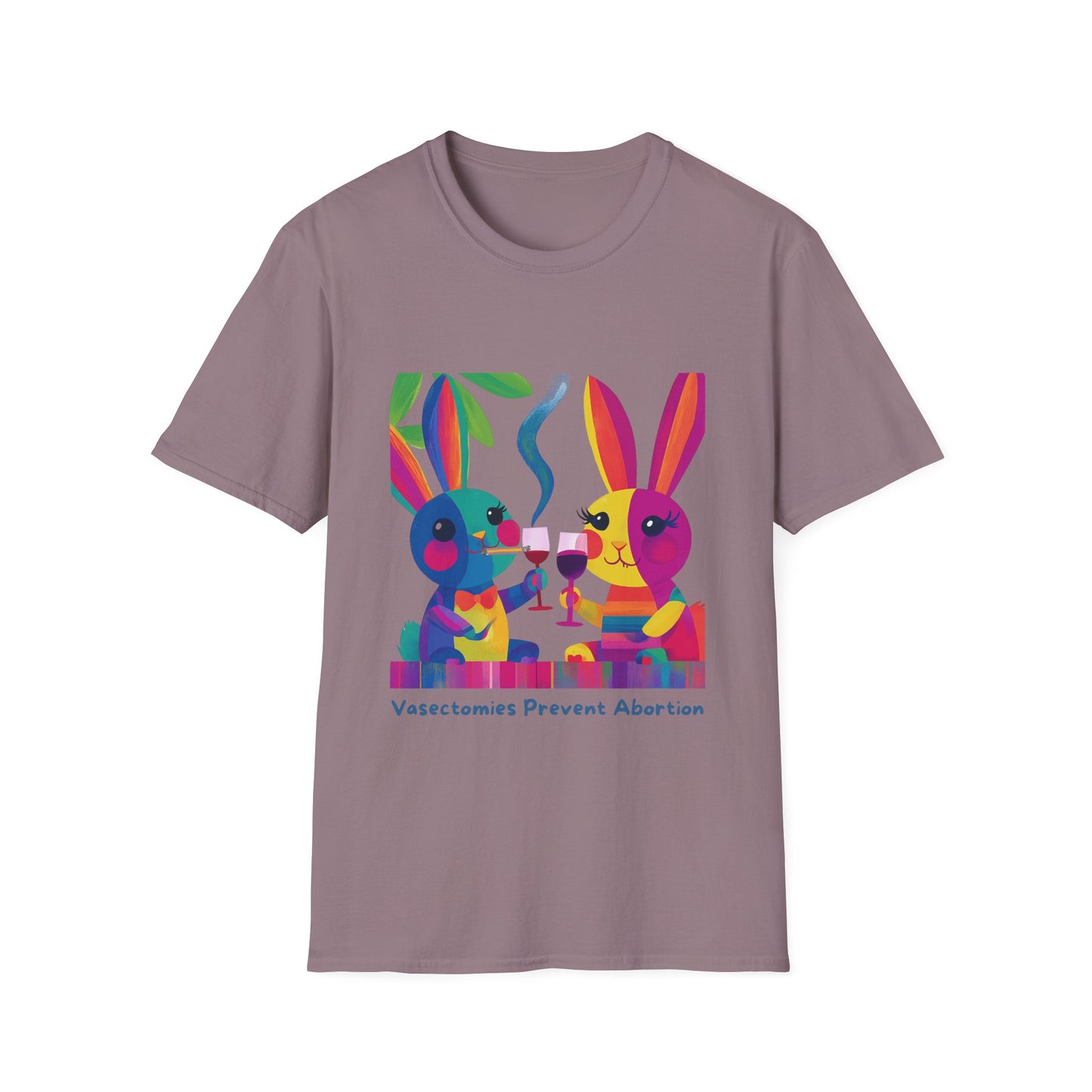 Colorful Bunnies Vasectomy Statement T-Shirt | Pink Unisex Activist Tee