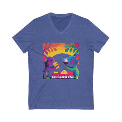 Eat Cheese & Sin V-Neck Tee | Cute Activism Purple Unisex T-Shirt