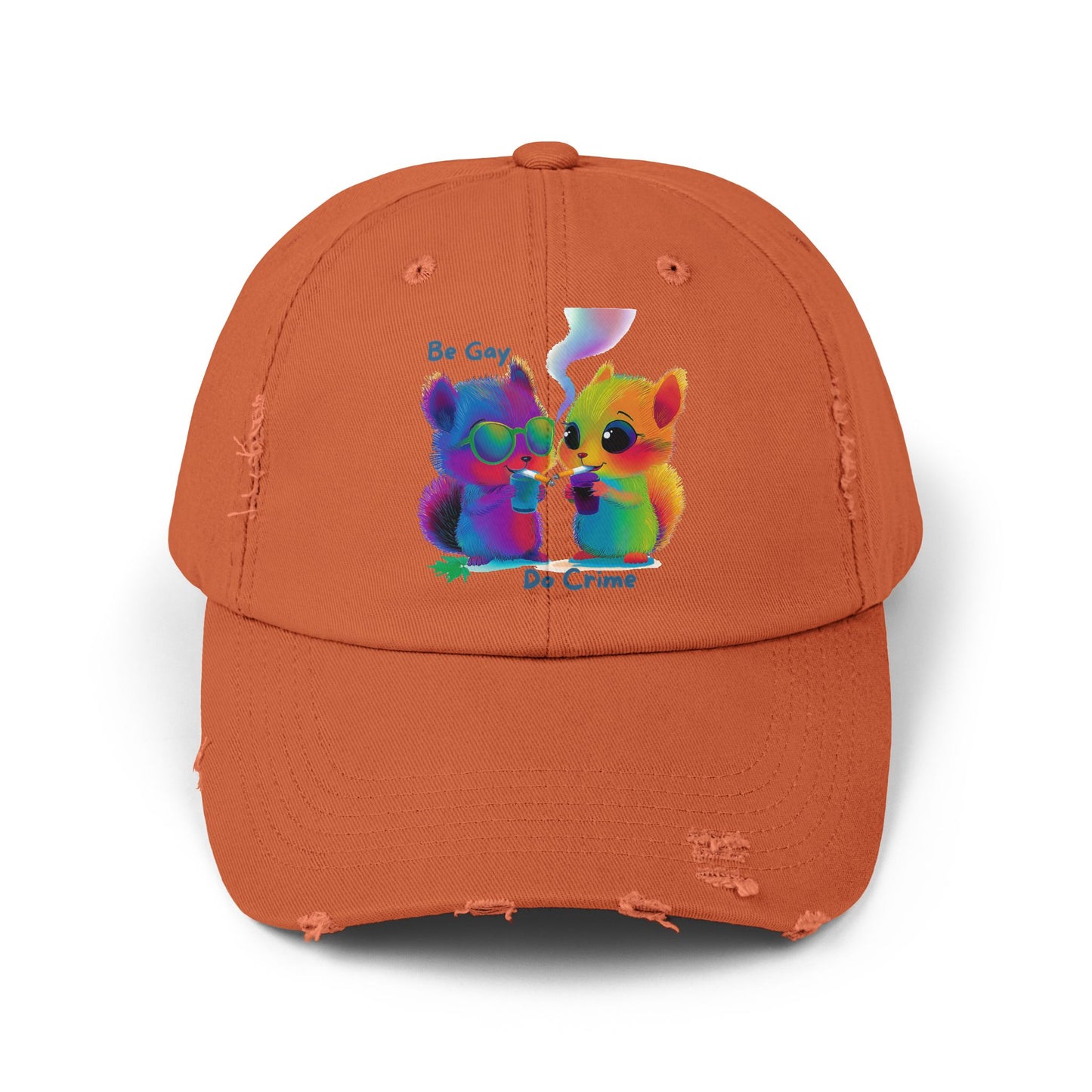 Be Gay Do Crime Rainbow Kawaii Cat Dad Hat | LGBTQ Pride Distressed Cap