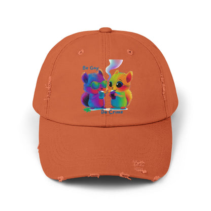 Be Gay Do Crime Rainbow Kawaii Cat Dad Hat | LGBTQ Pride Distressed Cap