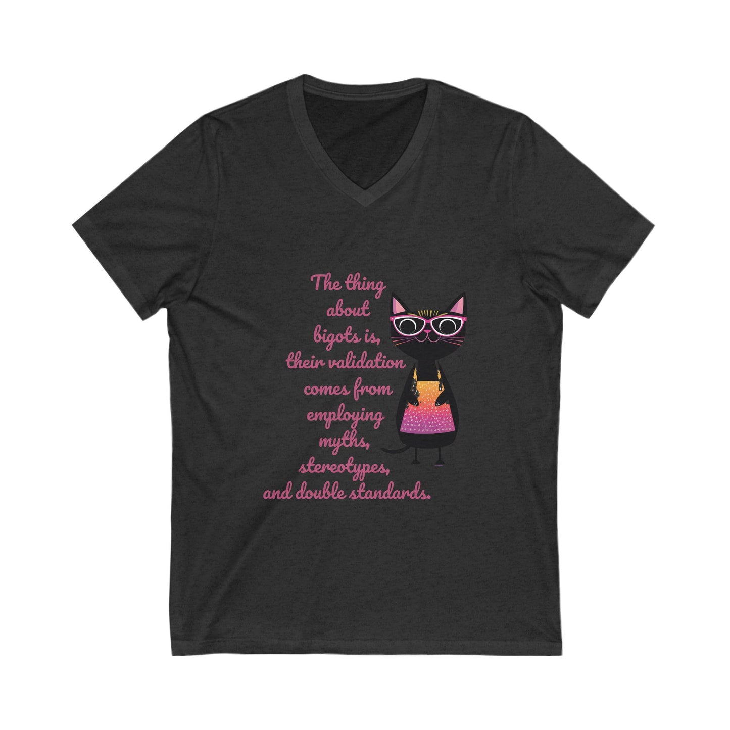 Feminist Cat Professor V-Neck T-Shirt | Cute Academic Activism Tee | Social Justice Cat Unisex V-Neck