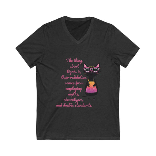 Feminist Cat Professor V-Neck T-Shirt | Cute Academic Activism Tee | Social Justice Cat Unisex V-Neck