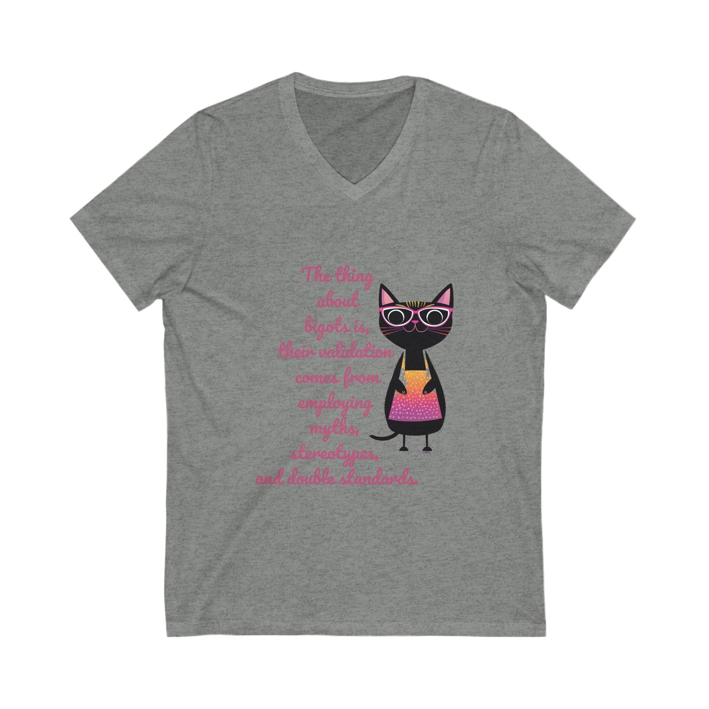 Feminist Cat Professor V-Neck T-Shirt | Cute Academic Activism Tee | Social Justice Cat Unisex V-Neck