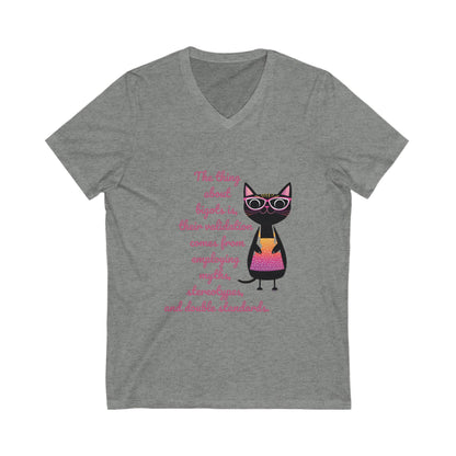 Feminist Cat Professor V-Neck T-Shirt | Cute Academic Activism Tee | Social Justice Cat Unisex V-Neck