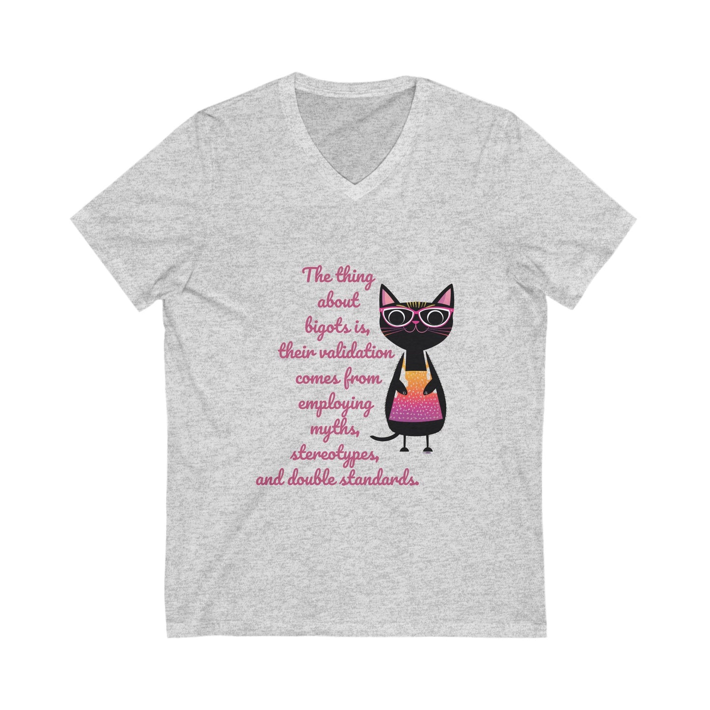 Feminist Cat Professor V-Neck T-Shirt | Cute Academic Activism Tee | Social Justice Cat Unisex V-Neck