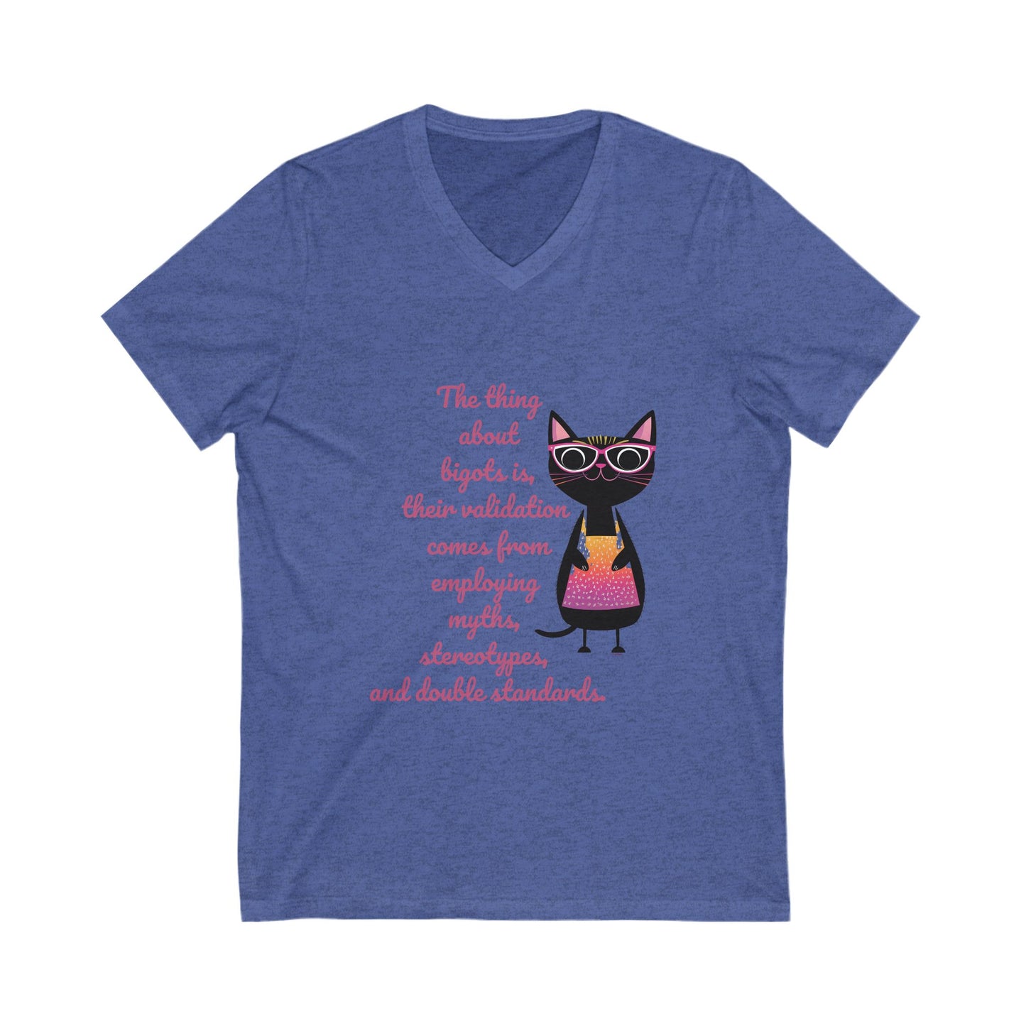 Feminist Cat Professor V-Neck T-Shirt | Cute Academic Activism Tee | Social Justice Cat Unisex V-Neck