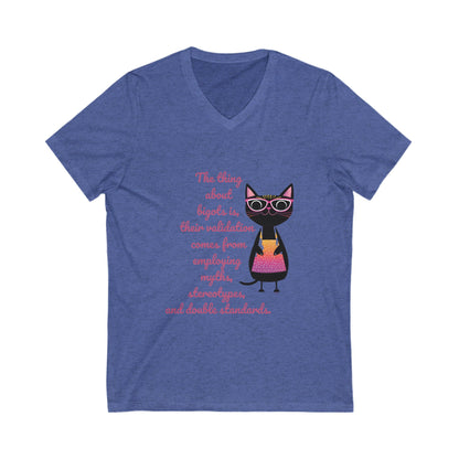 Feminist Cat Professor V-Neck T-Shirt | Cute Academic Activism Tee | Social Justice Cat Unisex V-Neck