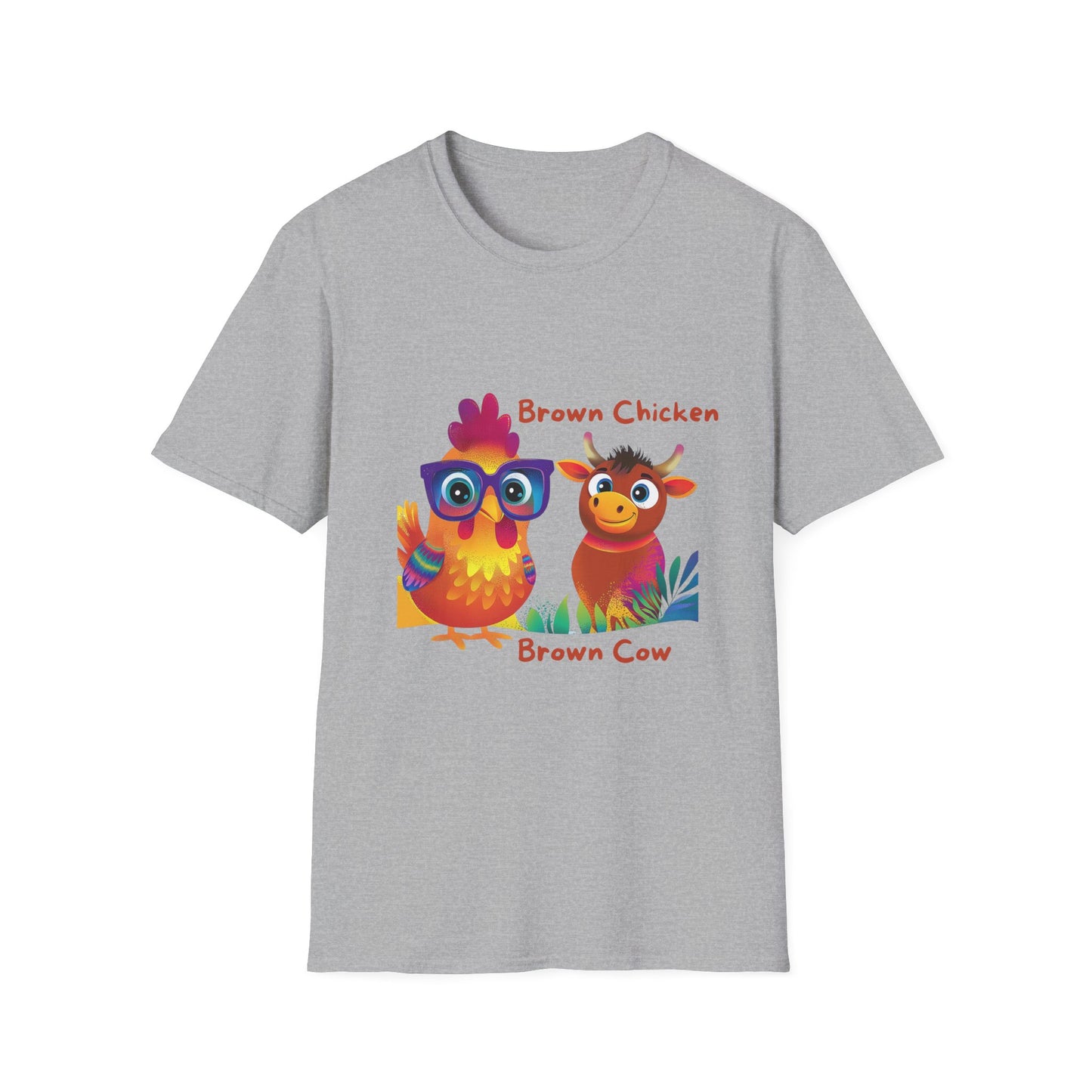 Cute Brown Chicken & Cow Friends T-Shirt | Kawaii Farm Animals Kids Educational Tee