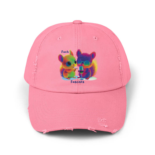 Kawaii Anti-Fascist Distressed Dad Hat | Cute Resistance Cotton Cap