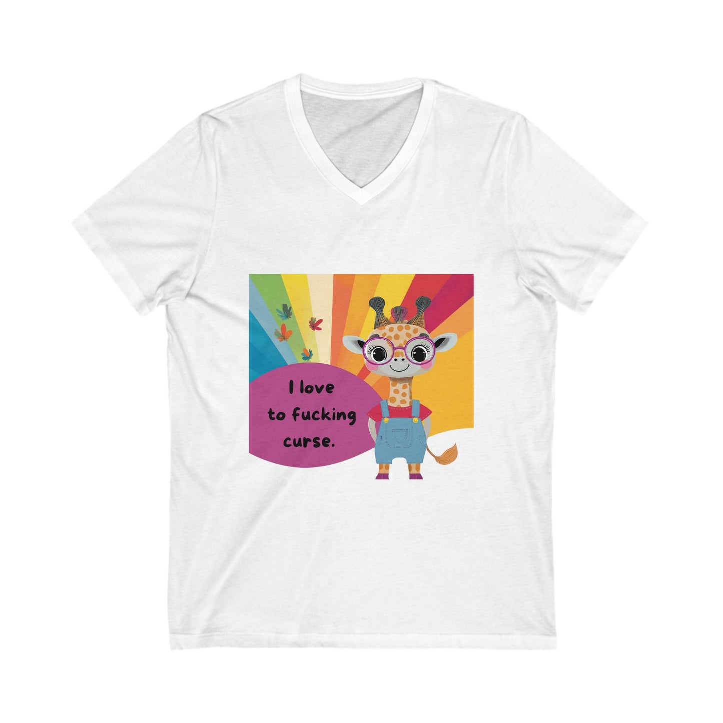 Kawaii Giraffe Rainbow V-Neck T-Shirt | Cute Bold Statement Unisex Tee | Sassy Animal Pride