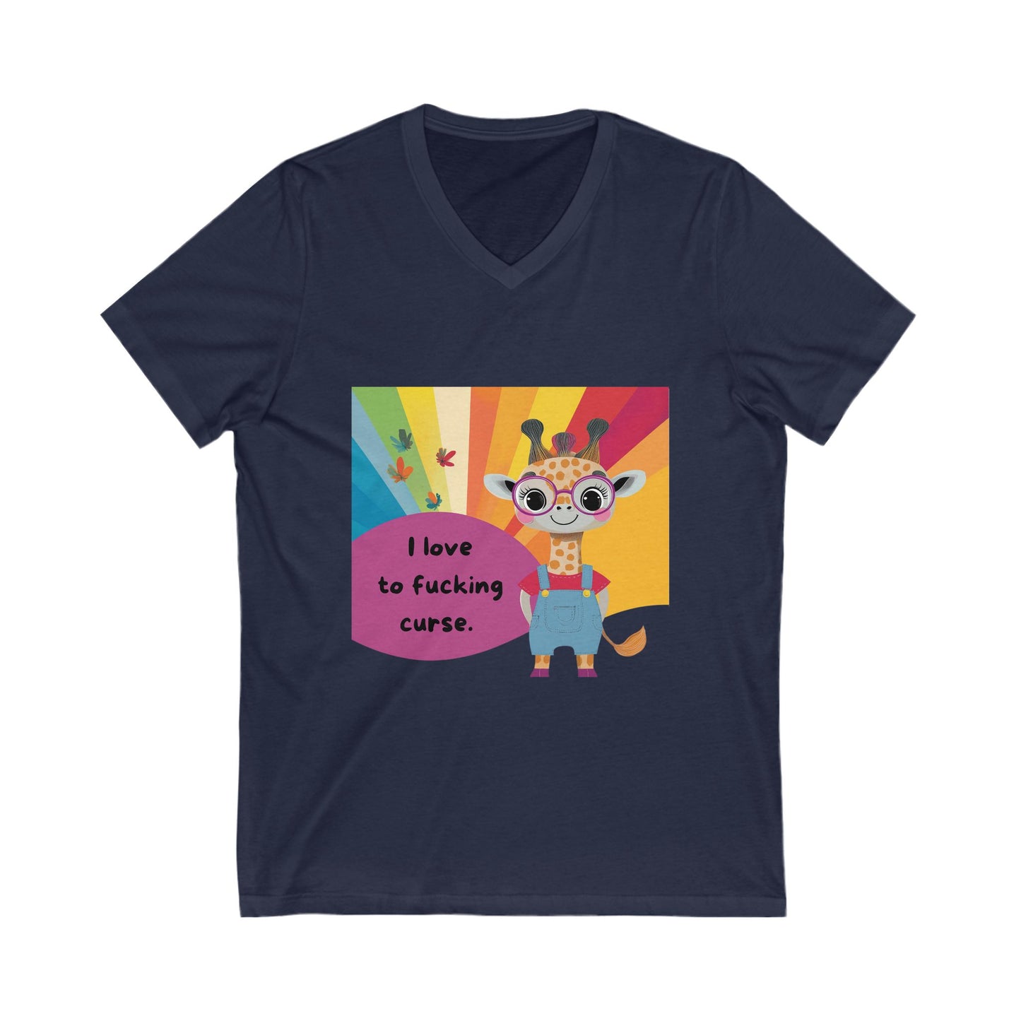 Kawaii Giraffe Rainbow V-Neck T-Shirt | Cute Bold Statement Unisex Tee | Sassy Animal Pride