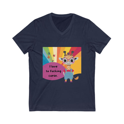 Kawaii Giraffe Rainbow V-Neck T-Shirt | Cute Bold Statement Unisex Tee | Sassy Animal Pride