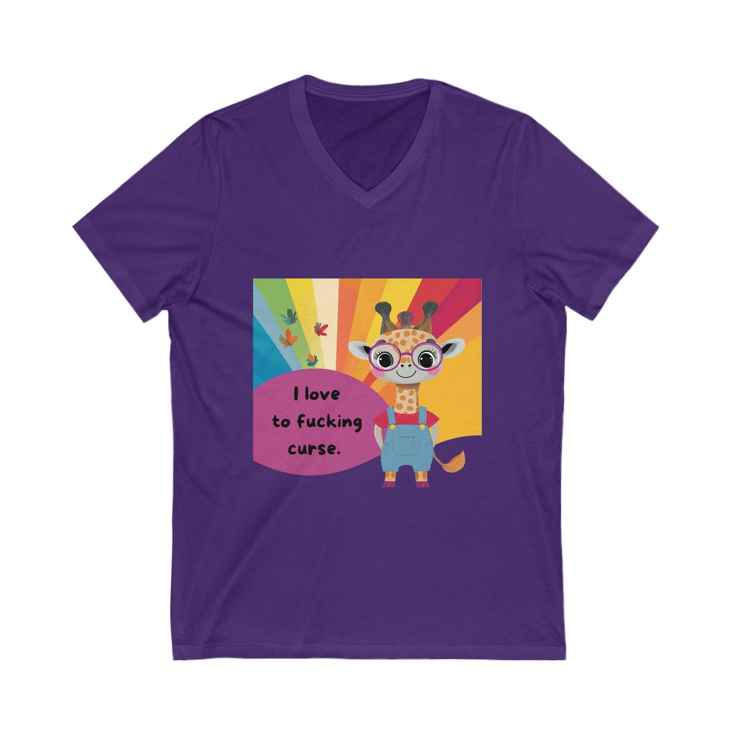 Kawaii Giraffe Rainbow V-Neck T-Shirt | Cute Bold Statement Unisex Tee | Sassy Animal Pride