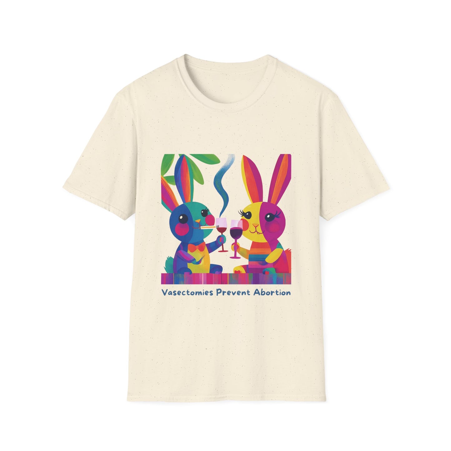 Colorful Bunnies Vasectomy Statement T-Shirt | Pink Unisex Activist Tee