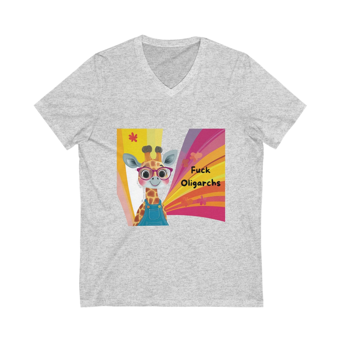 Kawaii Giraffe Economic Justice V-Neck | Cute Activist Unisex Tee