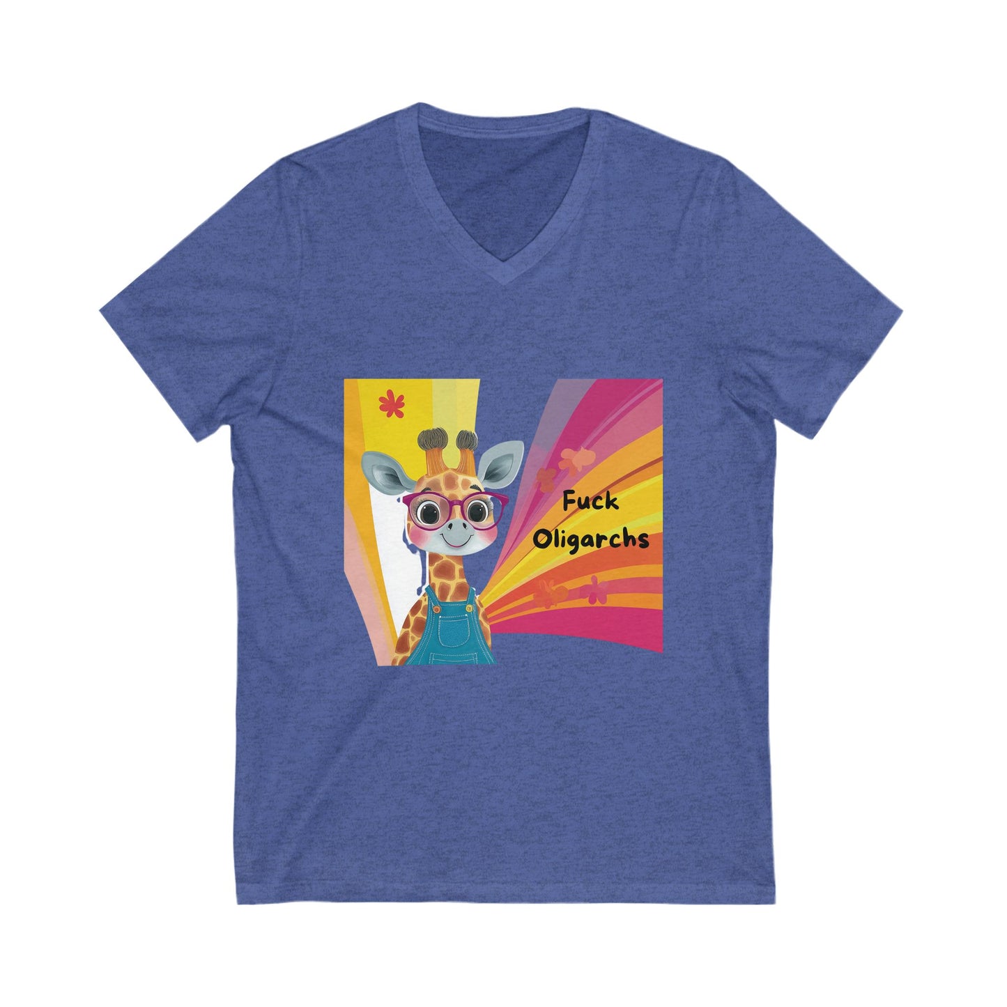 Kawaii Giraffe Economic Justice V-Neck | Cute Activist Unisex Tee