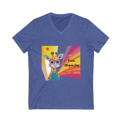 Kawaii Giraffe Economic Justice V-Neck | Cute Activist Unisex Tee