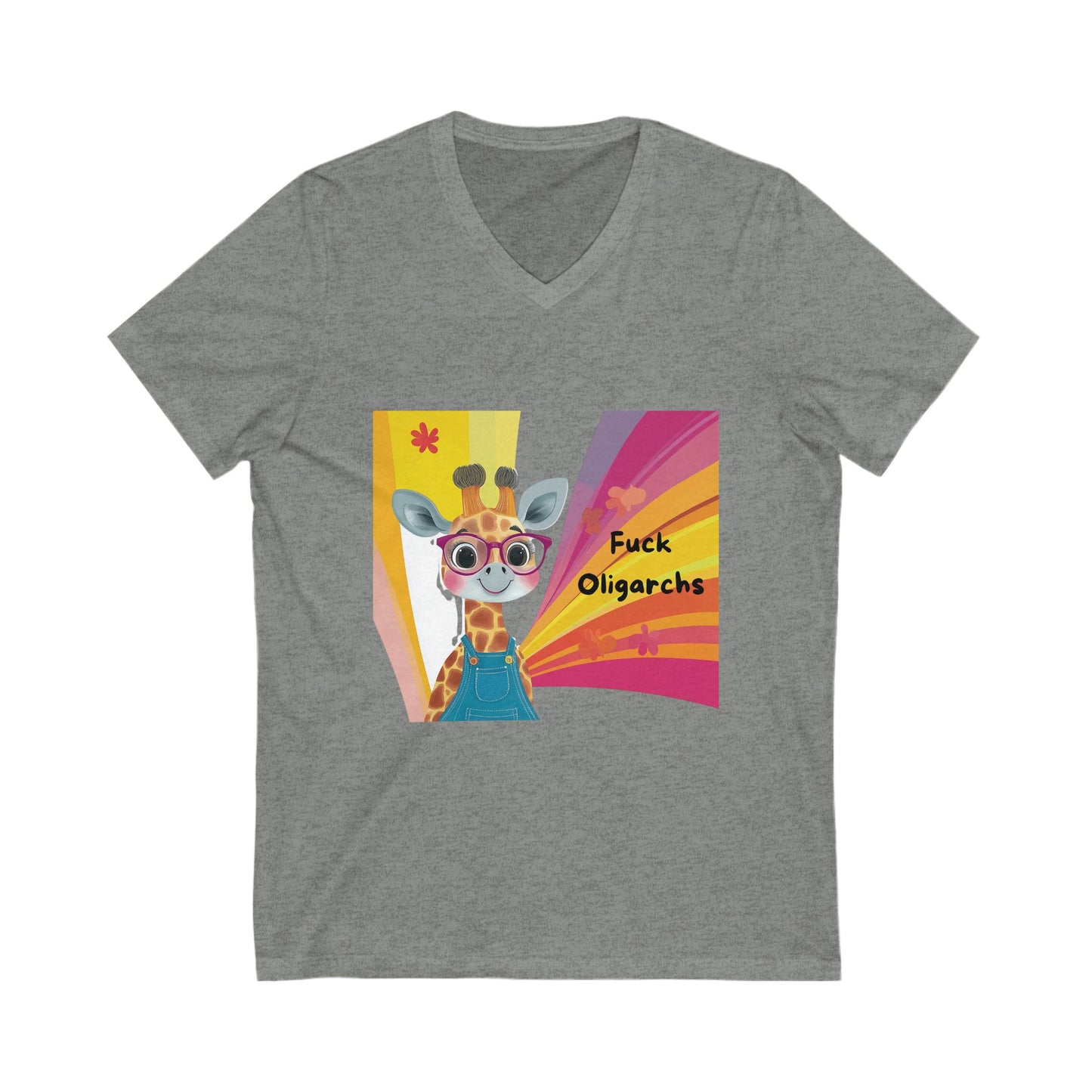 Kawaii Giraffe Economic Justice V-Neck | Cute Activist Unisex Tee