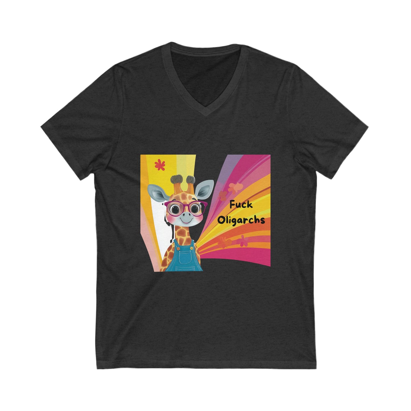 Kawaii Giraffe Economic Justice V-Neck | Cute Activist Unisex Tee