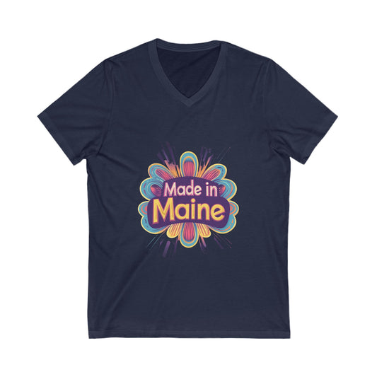 Made in Maine Retro Flower V-Neck T-Shirt | Vintage State Pride Design | Unisex Maine Tee